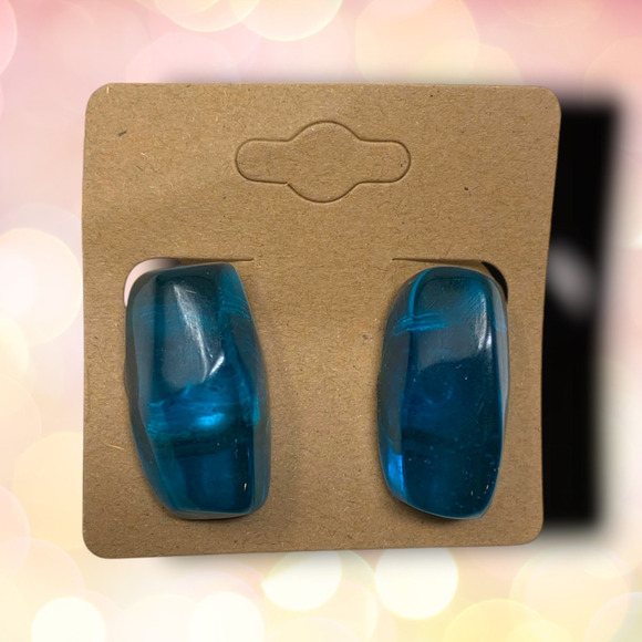 Vintage 1980s Blue Transparent Acrylic Faceted Jelly Clip On Earrings New Wave - Picture 4 of 5
